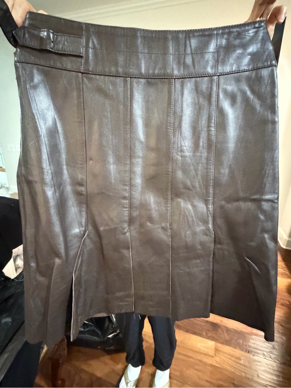 Cache Dark Brown Leather Pencil Skirt
